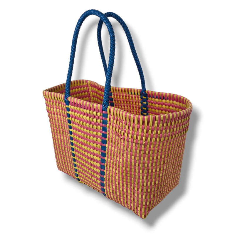 Woven Plastic Wire Koodai Structured Tote Bag Beach Market Pink Yellow Blue