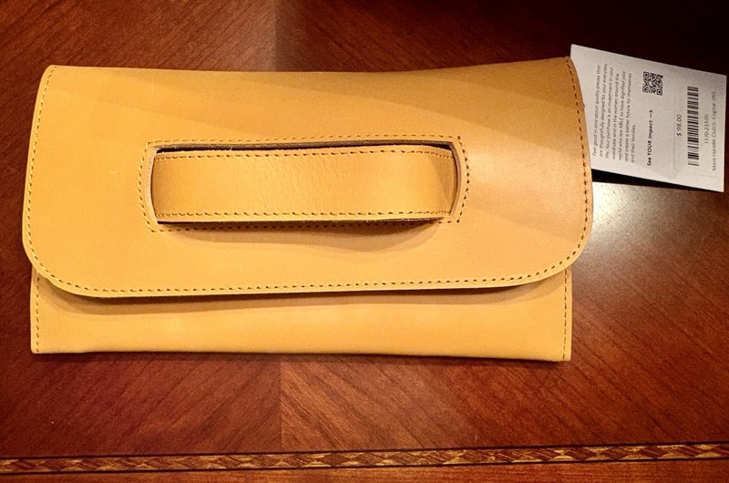 ABLE Mare Leather Cognac Clutch With Handle Handmade In Ethiopia Small Purse