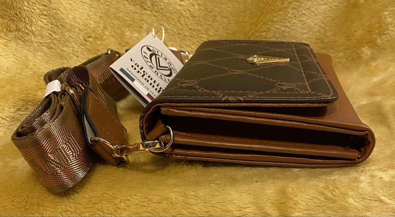Valentino Orlandi 2-Tone Brown Crossbody Purse All over Print. Style V-3000 NWT gallery