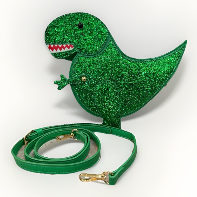T-Rex Dinosaur Crossbody Purse Green Glitter Statement Bag