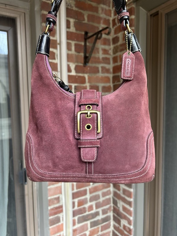 Vintage coach burgundy suede soho hobo flap bag style 7471 retro y2k leather