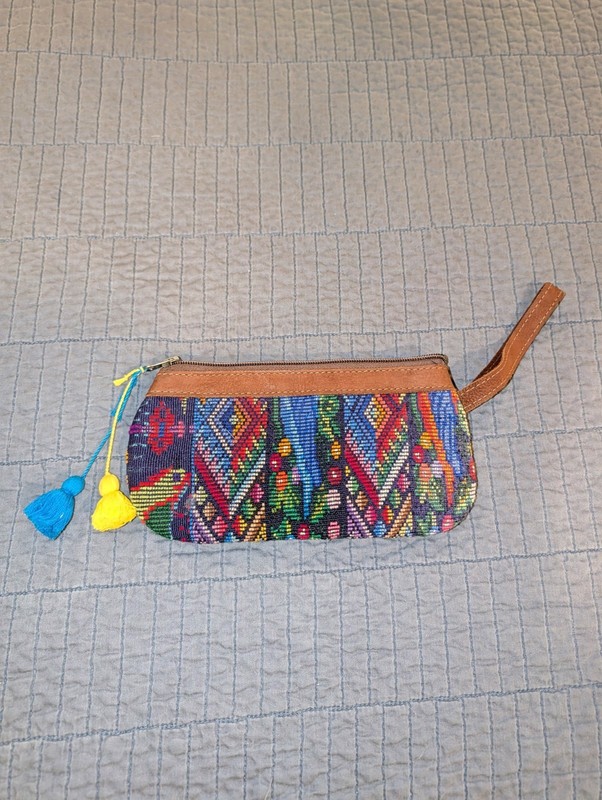 Nena & Co Artisan Woven Leather Wristlet Clutch Pouch Geometric Boho