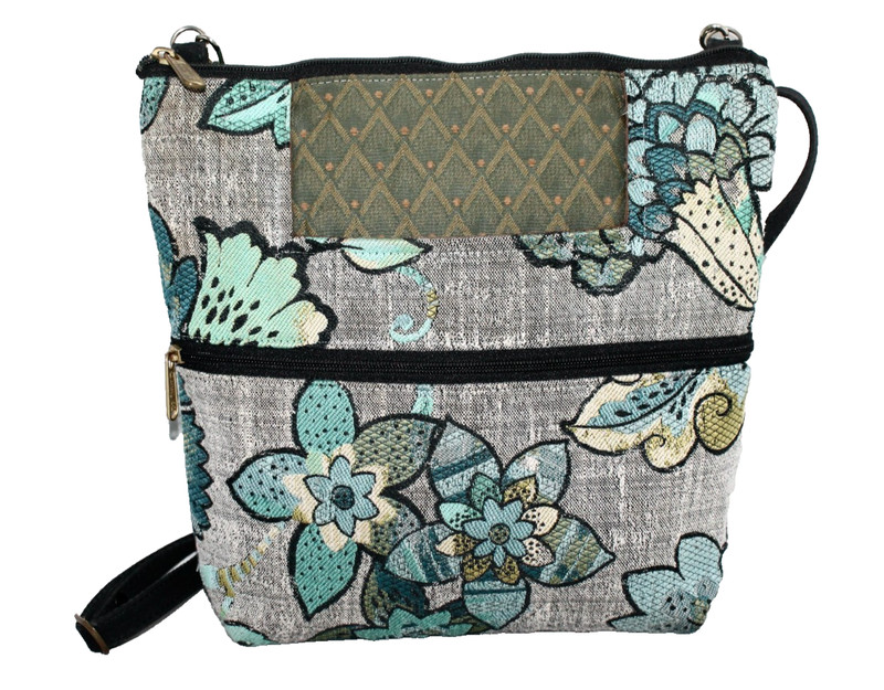 DANNY K Bella Hipster Crossbody Bag Gray Blue Multi Floral Tapestry