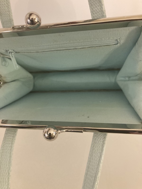 Old Navy Kiss Lock Purse Top Handles Faux Leather Mint Green gallery