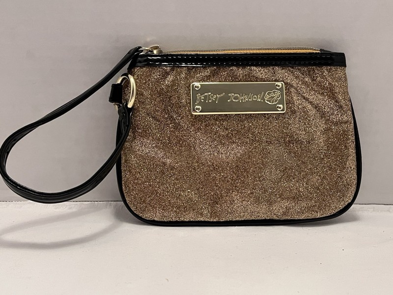Betsey Johnson Gold Sparkle Lined Cosmetic Bag Coin Purse Wristlet Zipper