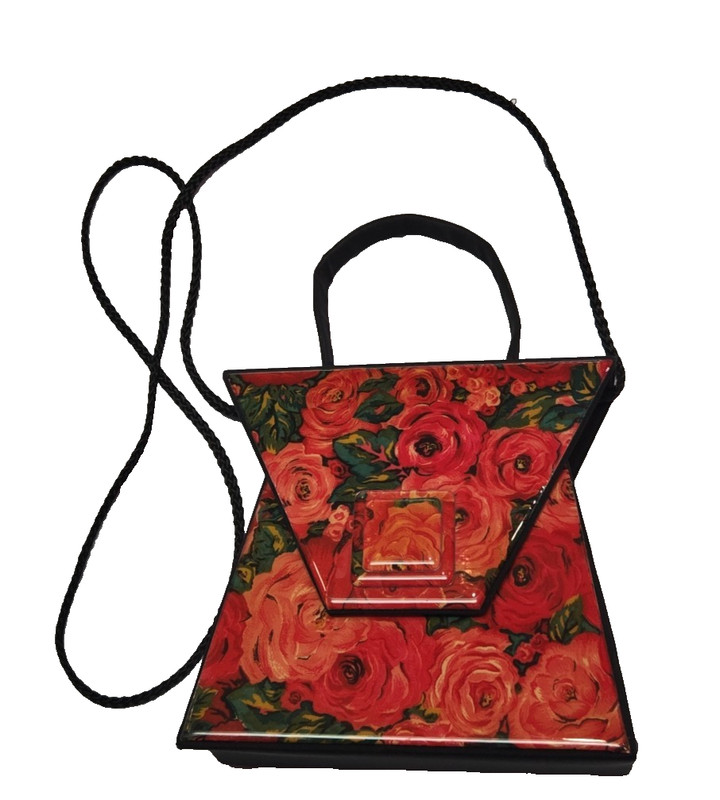 ANGELA FRASCONE PURSE/BAG, Unique Shape w/Beautiful Rose Design