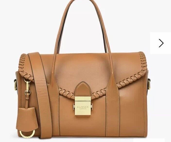 RADLEY Loaf Lane Medium Whipstitch Leather Flap Over CrossBody Bag Tan Butter…