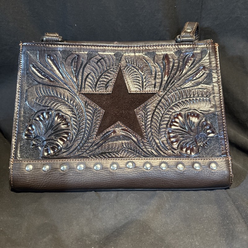 American West Leather Handbag/Purse Two Compartment, Brown