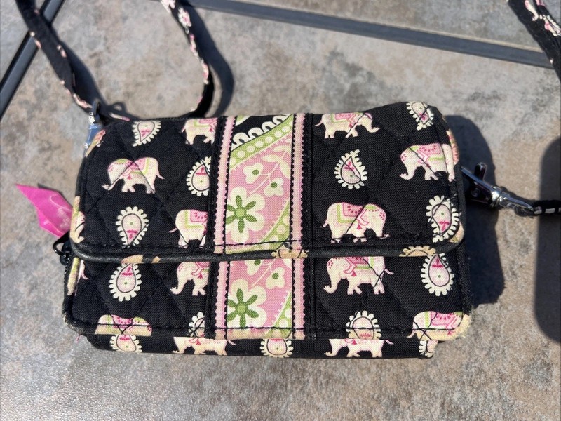 Vera Bradley 3 In One Crossbody Pink Elephants 2 Zipper Wallet