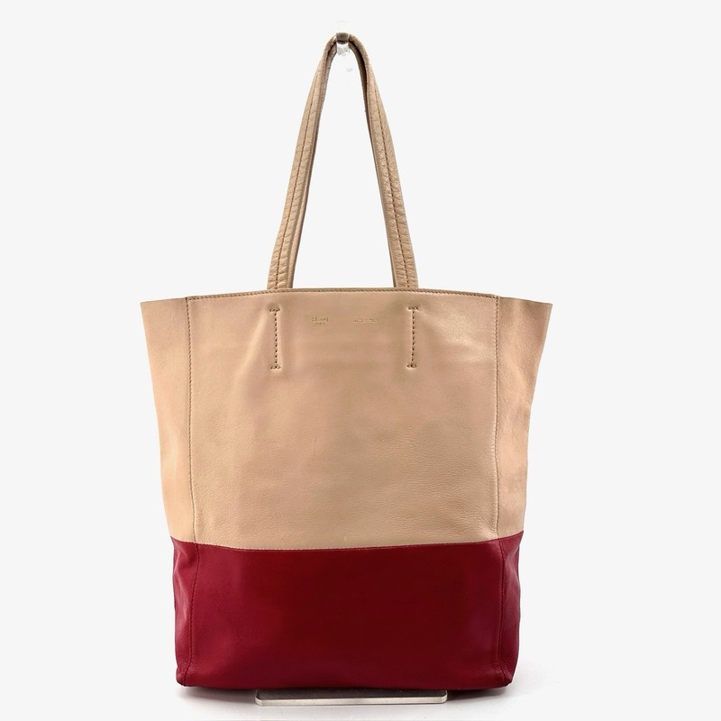 Auth CELINE Horizontal Cabas Bicolor Leather Large Tote Shoulder Bag Work
