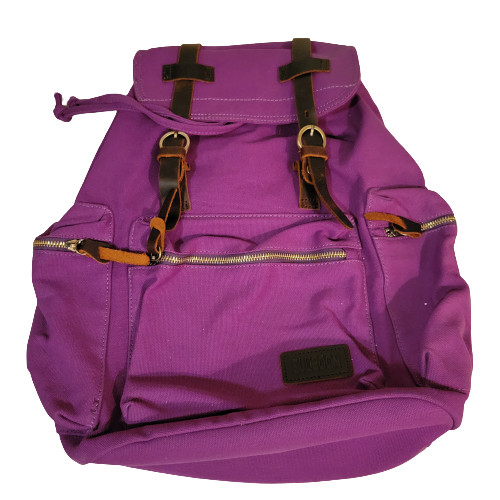 Purple Backpack with Flap Top and Adjustable Drawstring, Zippered Compartments