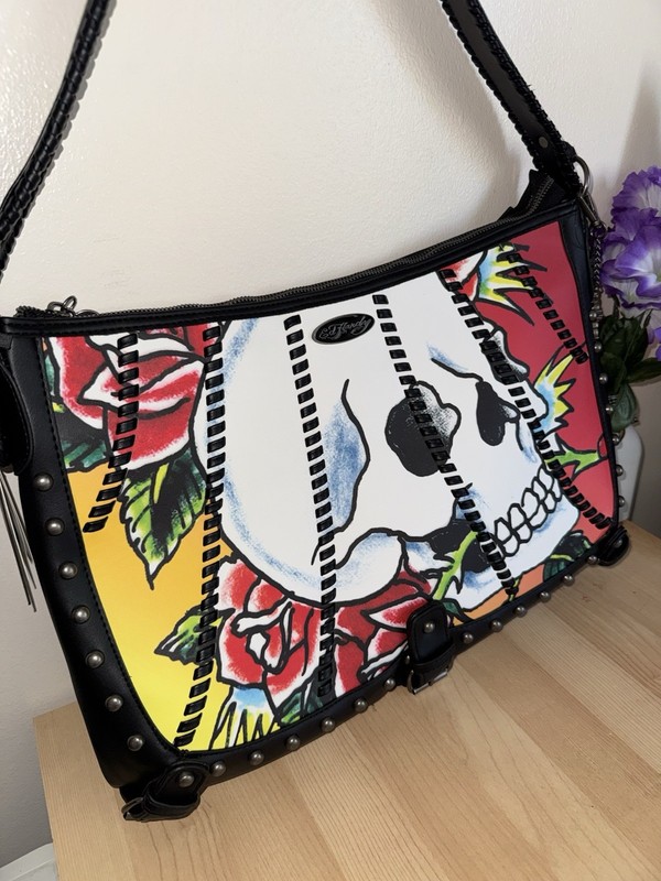 Y2K Skull Studded Shoulder Bag Punk Goth Tattoo Style Black Red Purse gallery