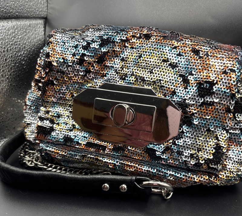 orYany Mini Crossbody Bag – Vibrant Blue, Orange & Silver Marbled Sequins