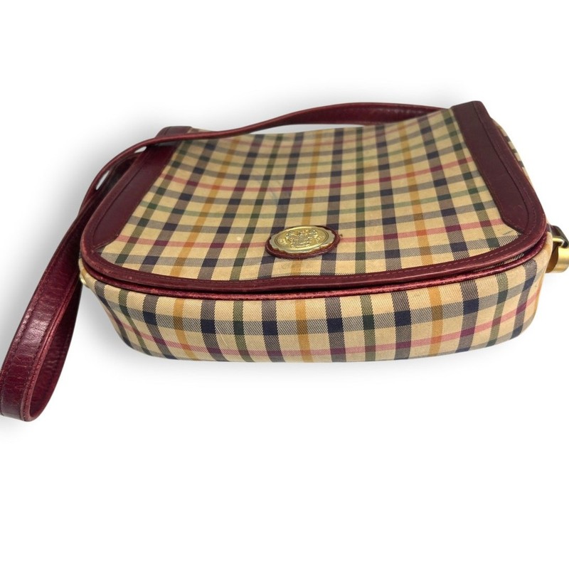 Vintage 70's Daks London Tartan House Check Shoulder Bag Crossbody Purse Brass gallery