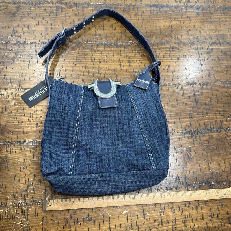 True Religion Dark Denim Hobo Handbag Shoulder Bag Tote Buddha Logo NWT $98 gallery