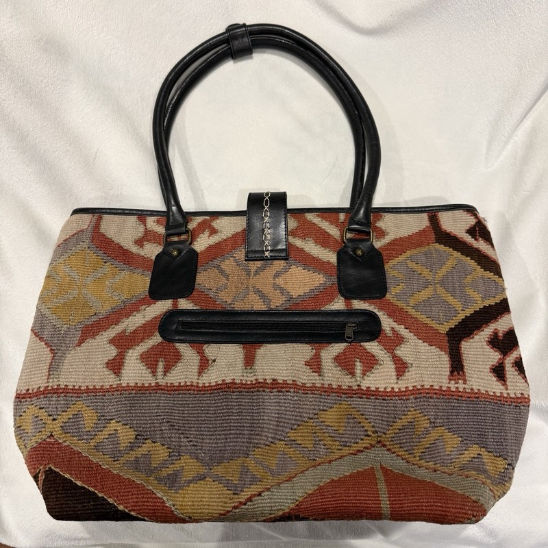 Yun Art Tote Kilim Wool & Leather Bag Handmade Made In Turkey gallery