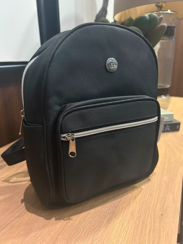 Stone Mountain Black Microfiber Mini Backpack Silver Zip, Front Pocket, 10x10" gallery