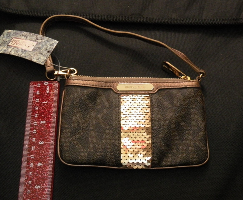 Michael Kors Brown MK Logo Gold Sequin Wristlet, Vintage New Old Stock with Tags gallery