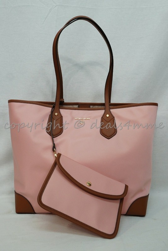 NWT Michael Kors 30H9GV0T3C Eva Large Nylon Tote in Light Pink OR Army Green