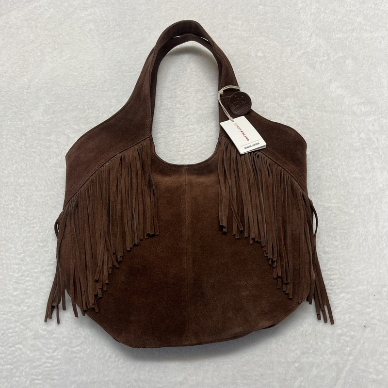 NWT Lucky Brand Nyra Dark Capuchino Suede Fringe Leather Hobo Shoulder Bag Boho