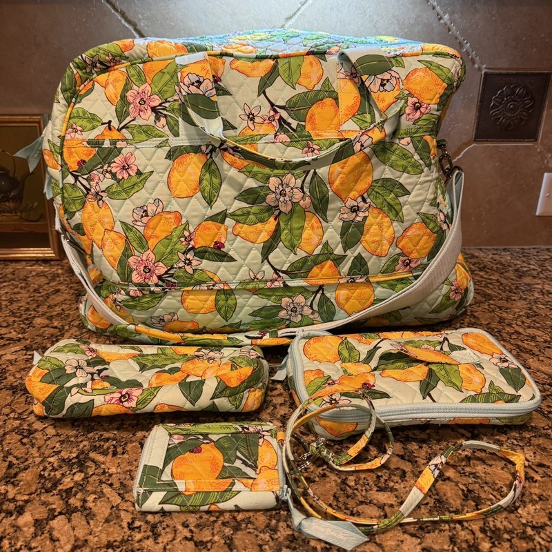 Vera Bradley Lemon Grove Grand Traveler Bag, Toiletry Bag Makeup Pouch Wristlet
