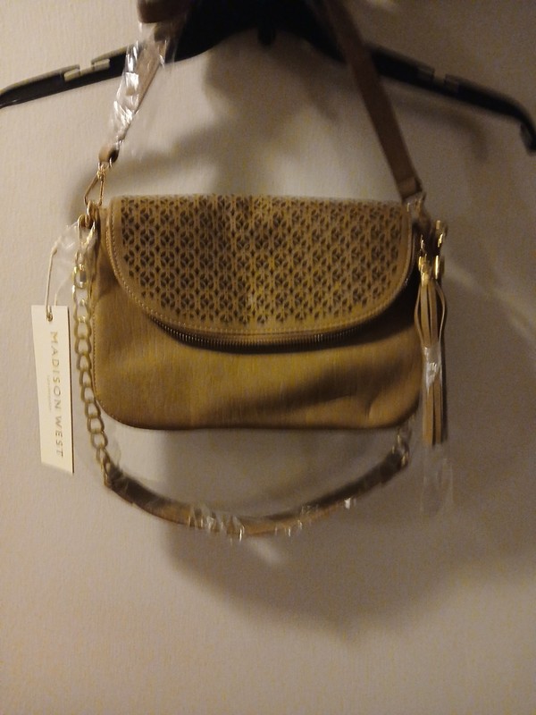 Madison West Faux Leather Top Handle Bag Woven Mint Two Handles Tossle NWT Purse