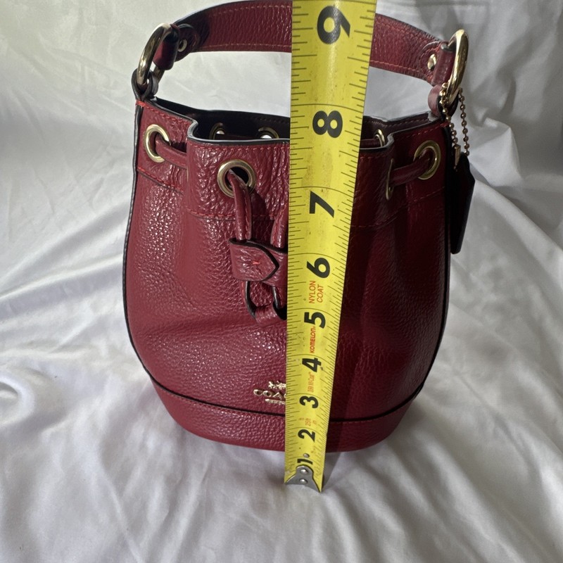 Coach Burgundy Drawstring Bucket Bag, Gold Hardware, Lined, Bag Charm gallery