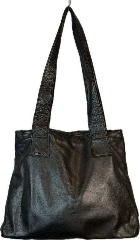 Perlina Leather Purse/Tote/Shoulder Bag Black 2 Main Compartments