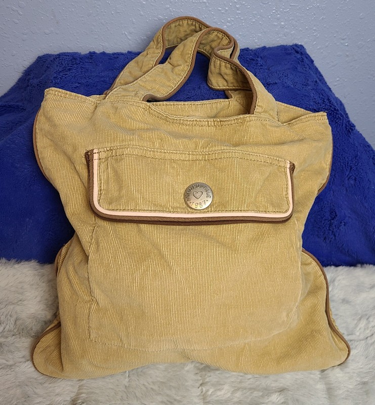 Aeropostale Corduroy Tote/purse, Y2K, Tan With Pink And Burgandy Trim, Magnetic