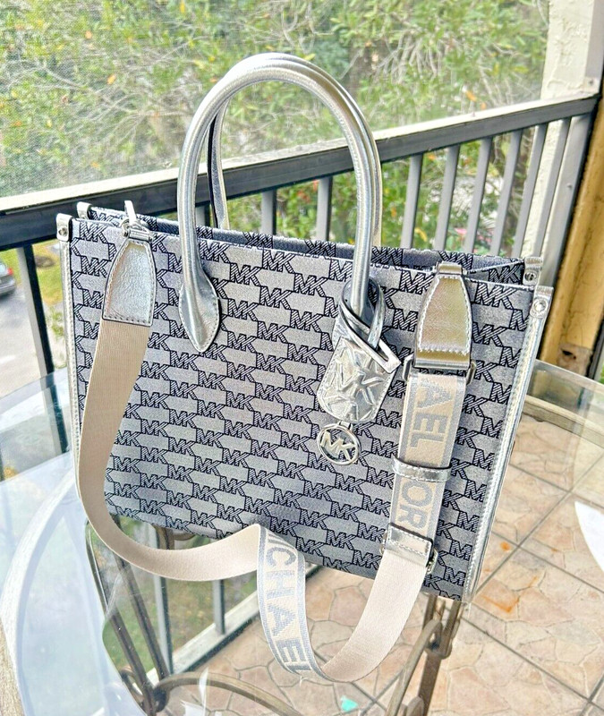Michael Kors Mirella Medium Tote Satchel Shoulder Bag Handbag Purse MK Silver