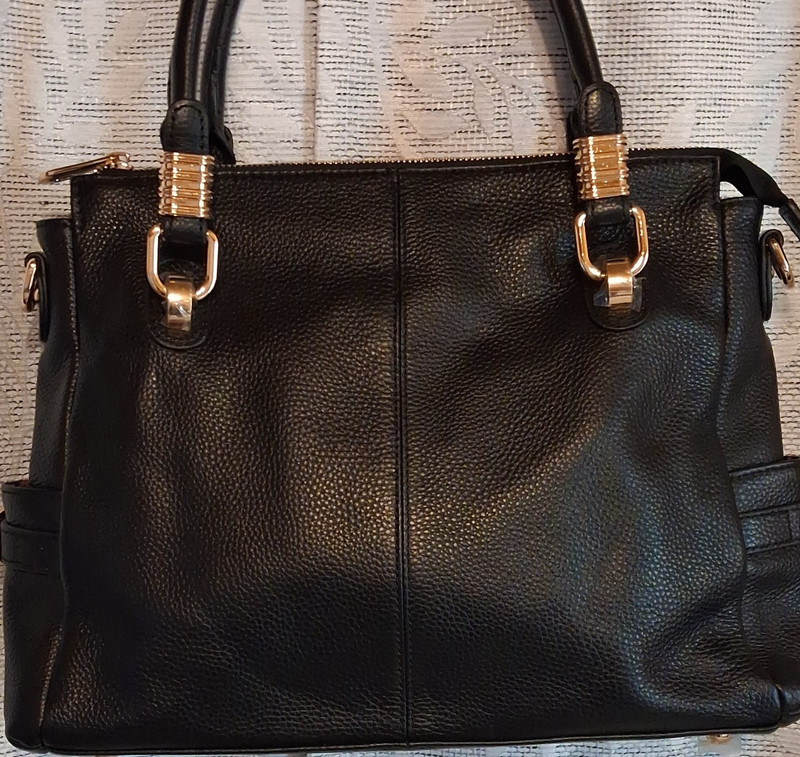 Kattee Black Leather Bag Women’s Gold Hardware Detachable Strap Double Handles