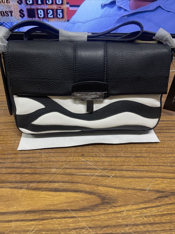Tahari Leather Shoulder Bag Black/White Zebra Print New with Tags #PW448