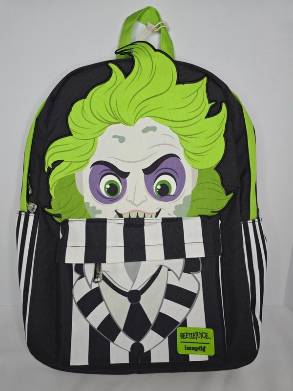 Beetlejuice Cosplay Nylon Full-Size Backpack- Loungefly with front pocket
