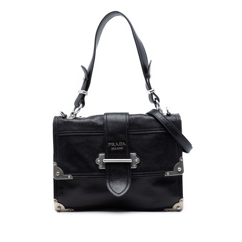 Prada Glace Calf Soft Cahier Satchel Pre-Loved Black