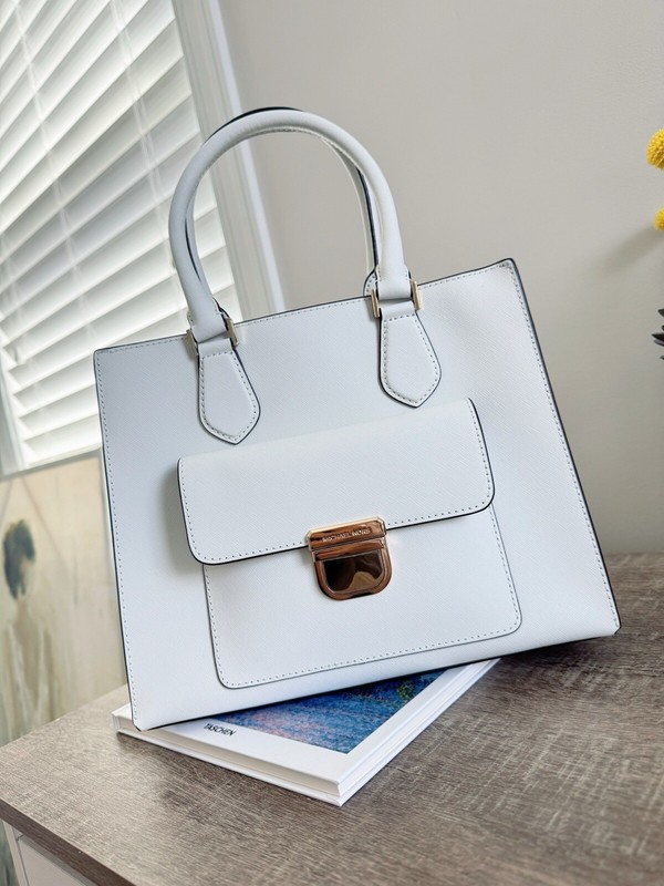 WT Michael Kors Bridgette Medium EW Tote White Leather Satchel Crossbody Bag