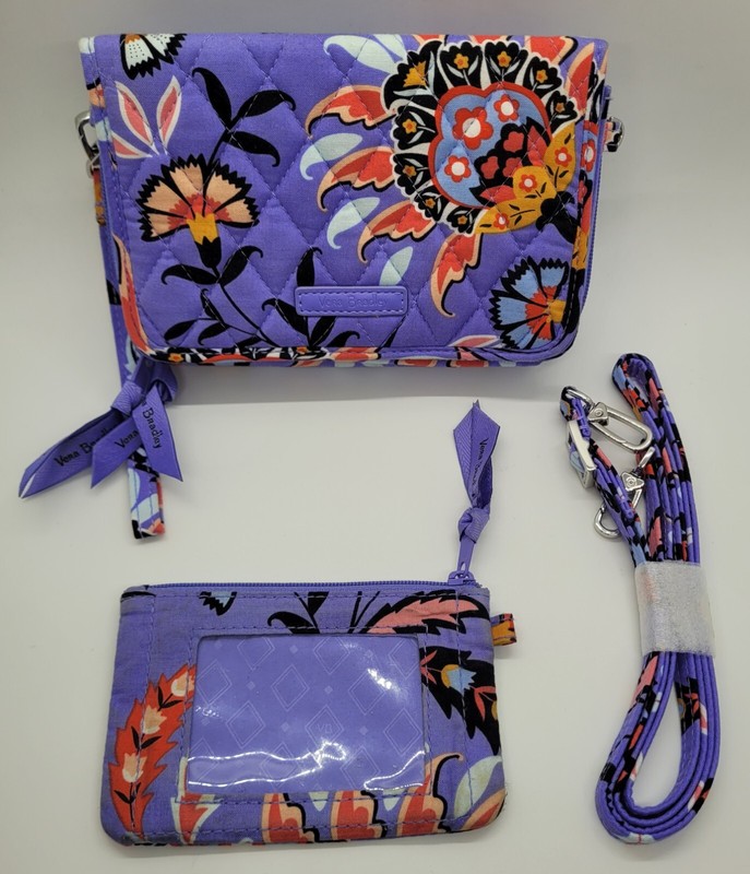 Vera Bradley Mural Garden Purple RFID Wallet/ID holder set Brand New
