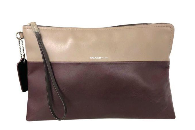 Coach New York Oxblood/Tan Borough Boarskin Glovetanned Leather Clutch