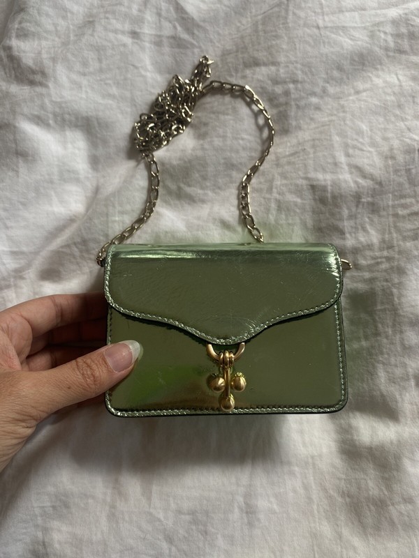 Edie Parker metallic green leather crossbody bag