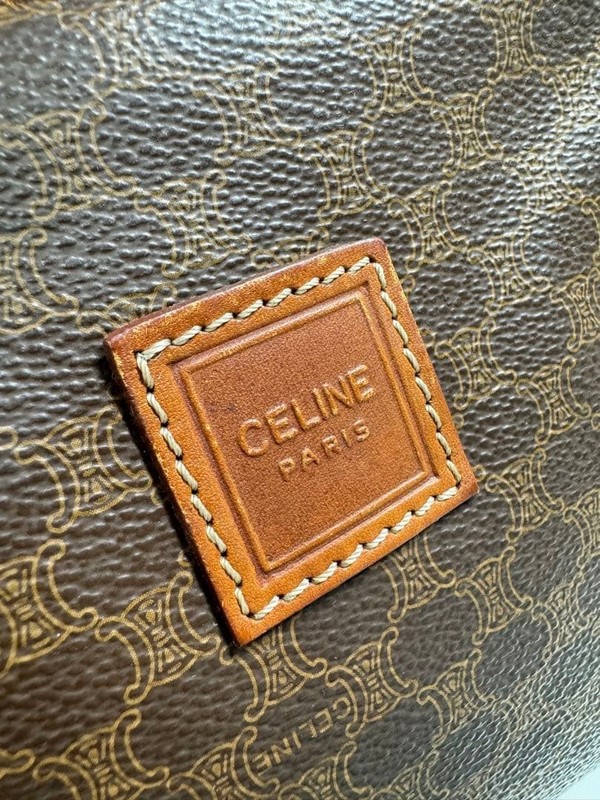 CELINE Macadam Triomphe PVC Leather Cosmetic Vanity Pouch Brown Makeup Bag Women gallery