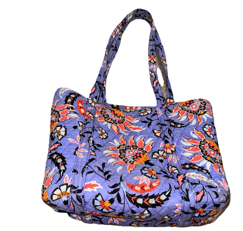 Vera Bradley Medium Quilted Tote Purse Bag Purple Floral Womens MURAL GARDEN