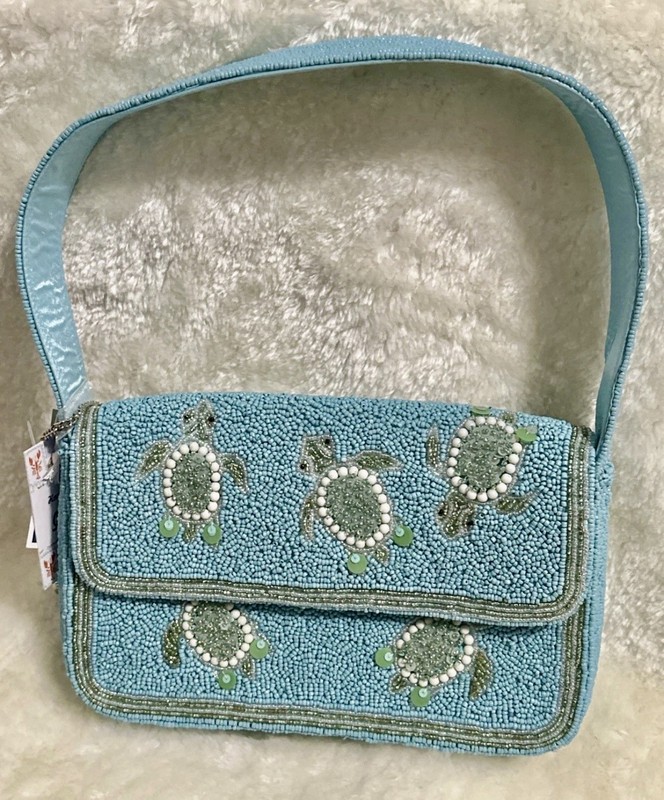 Handcrafted In India Sea Turtle Beaded Shoulder Bag Blue Viral NEW NWT