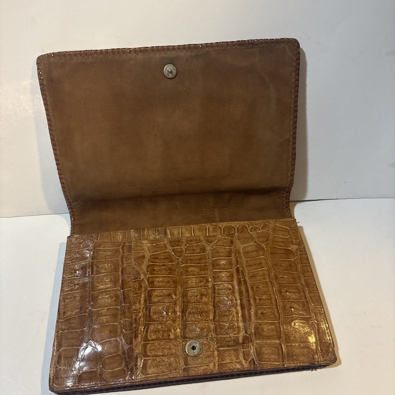 Vintage Genuine Leather Alligator Top Handle Purse/Clutch 7x10in gallery