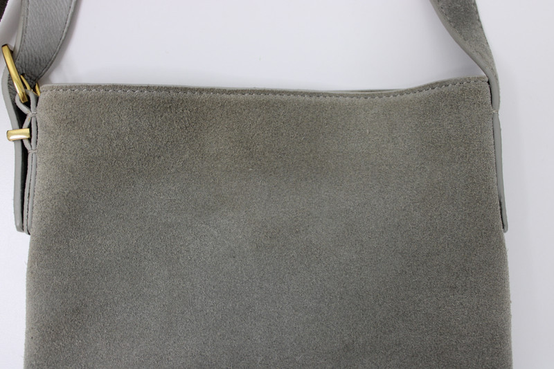 Margot New York Kaye Mini Bucket Bag Suede Gray Leather Crossbody Purse gallery