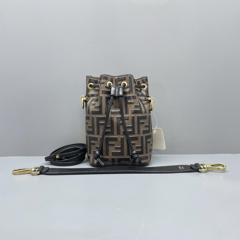 Fendi Mon Tresor Mini FF Embossed Bucket Bag 12cm Gold Hardware with 2 Straps