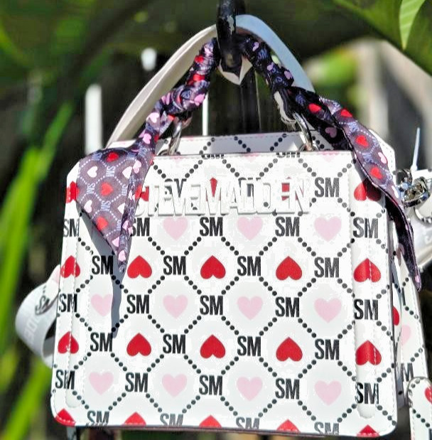 Steve Madden Bevelyn Heart Satchel White Pink Red Logo Bag Coin Purse NWT