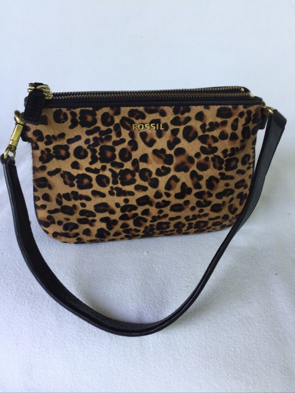 FOSSIL "Memoir" Top Zip Cheetah Hair Calf Swingbag Wristlet Animal Print $148 gallery