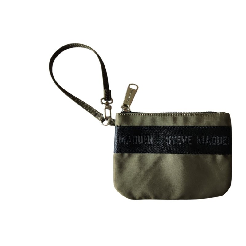 Steve Madden Wristlet Bag Green with Logo Stripe 6 3/4″ x 5″ Zipper Closure NWT