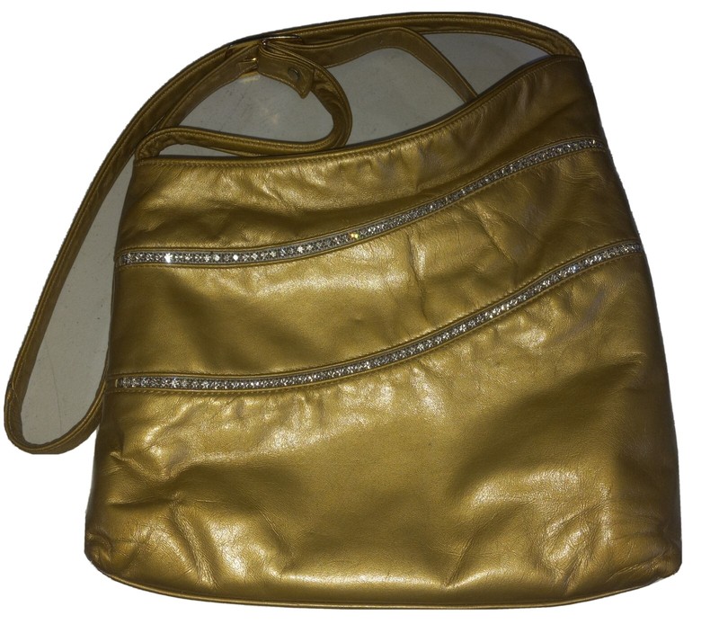Dawli Gold Leather Rhinestone Adorned Shoulder Bag USA