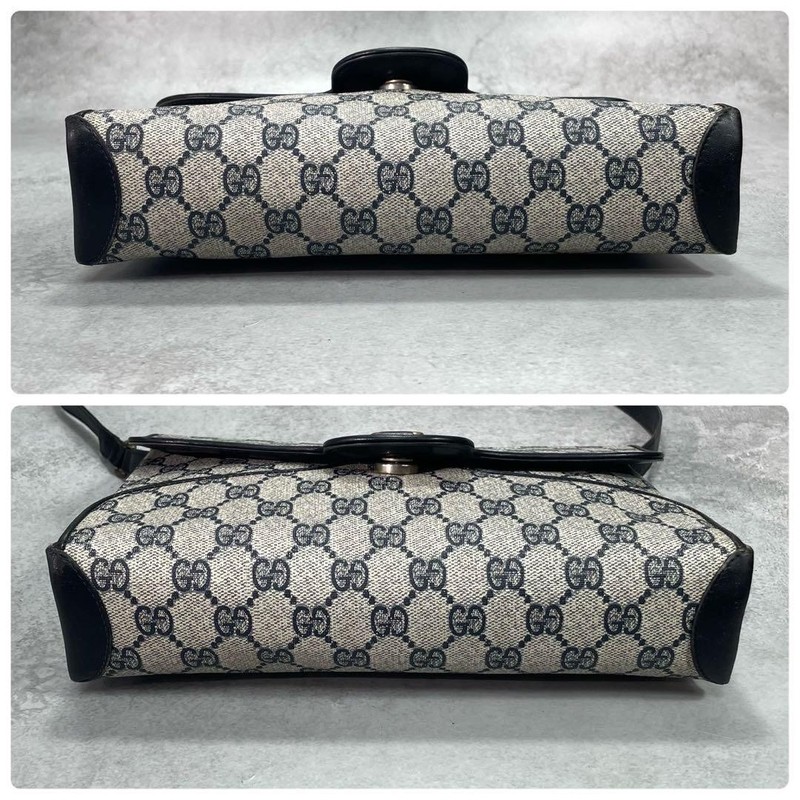 GUCCI GG Sherry Line Horsebit Shoulder Bag Navy Leather Logo Gold Hardware gallery