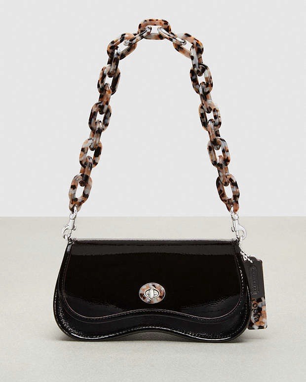 Coach CQ056 Wavy Dinky Bag Crinkle Patent Coachtopia Crossbody Black Hobo Strap